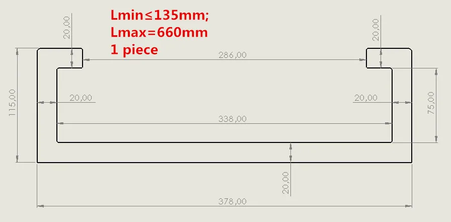 CNC Guide rails  protective bellows cover, Width 378mm x Height 115mm x Length 660mm