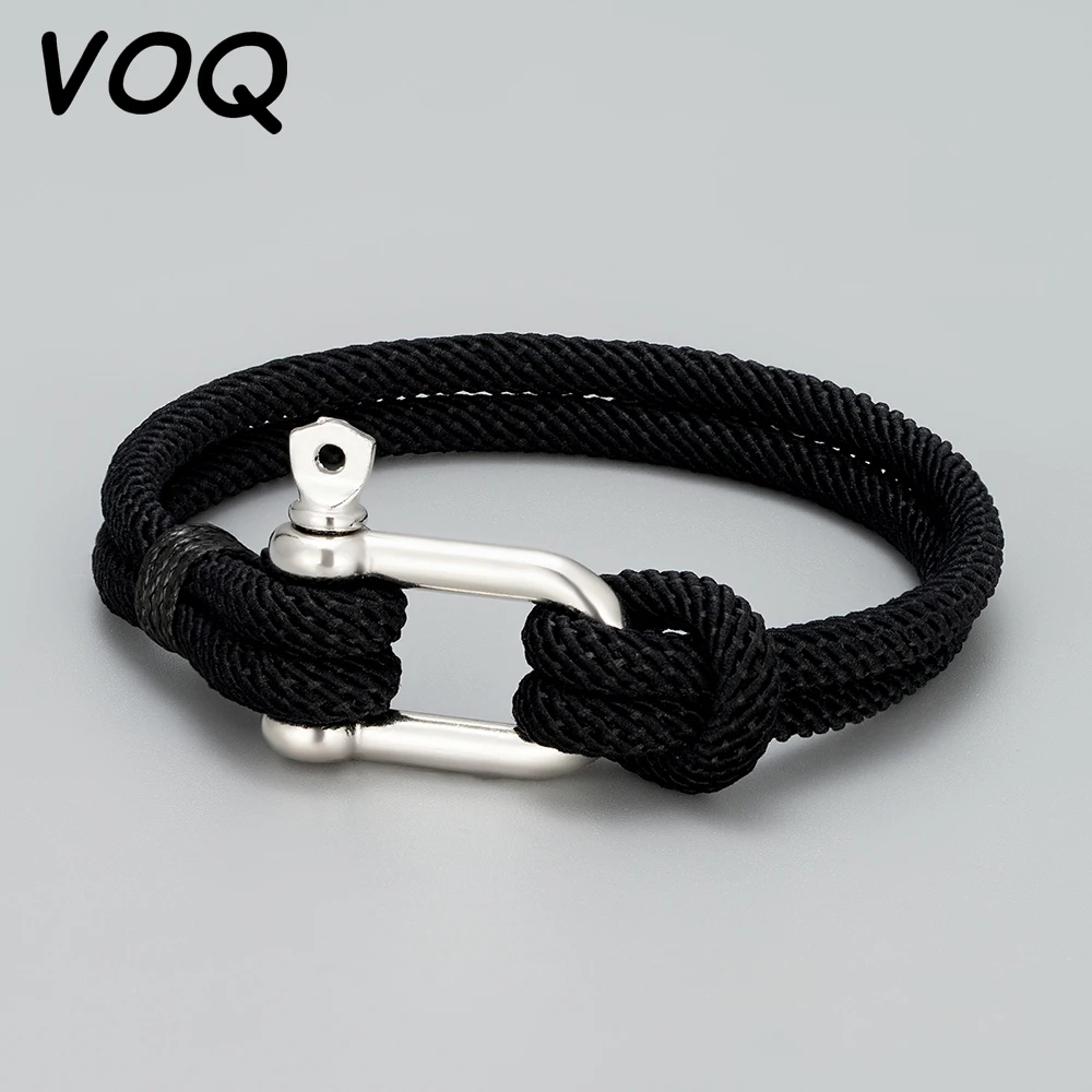 VOQ 2021 Summer Outdoor Style Milan Rope Bracelets Stainless Steel U-shaped D-shaped Buckle Bracelet Fashion Simple Jewelry