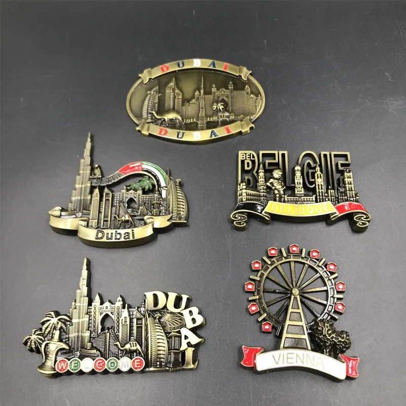 Dubai UAE Belgium Vienna Refrigerator Stickers High-grade Metal Magnetic Three-dimensional Creative Landscape Stickers