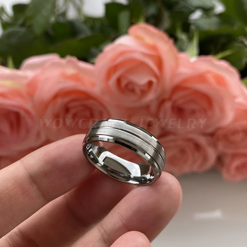 Fashion Men Women 8mm Jewelry Wedding Band Tungsten Carbide Trendy Engagment Rings Grooved I Love You Engraved Comfort Fit