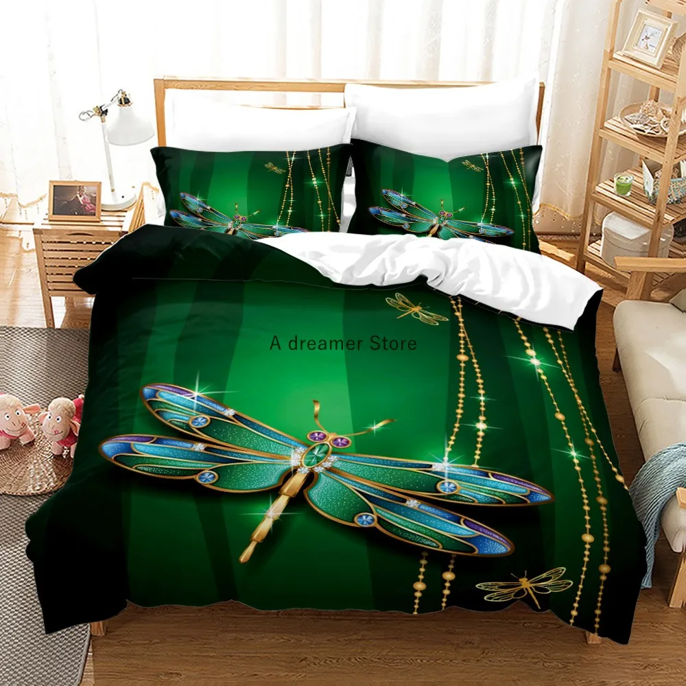 

Green Gold Dragonfly Duvet Cover Set & Pillowcase Adult Luxury Bedding Set for Girls Woman Quilt Cover (No Bed Sheet)