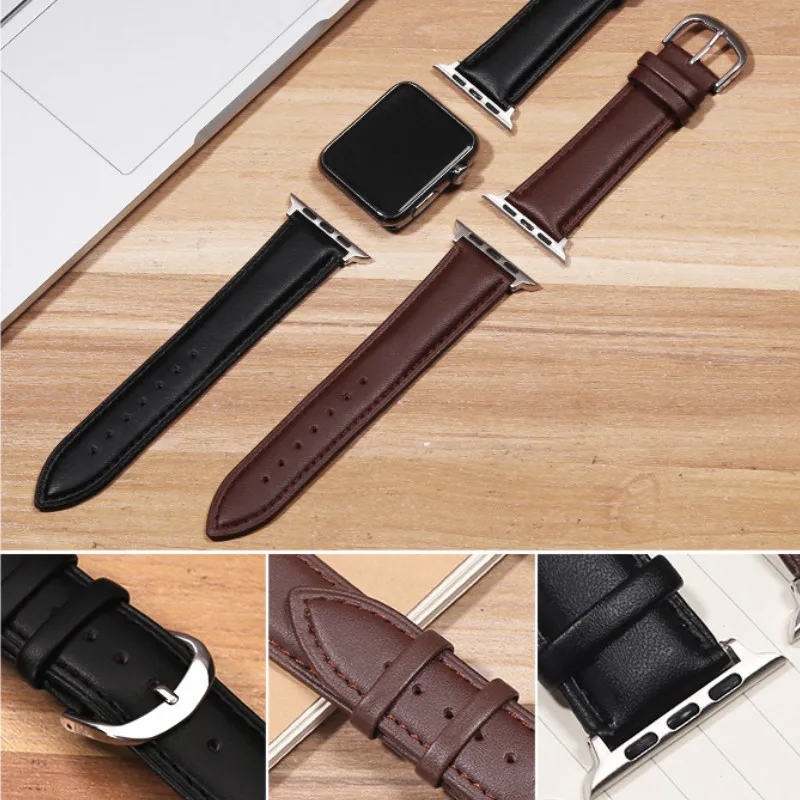 Apple Watch Band Leather Black Watch Band Watchband for Series 5/4/3/2/1 38mm 42mm Watch Strap Watch Belt