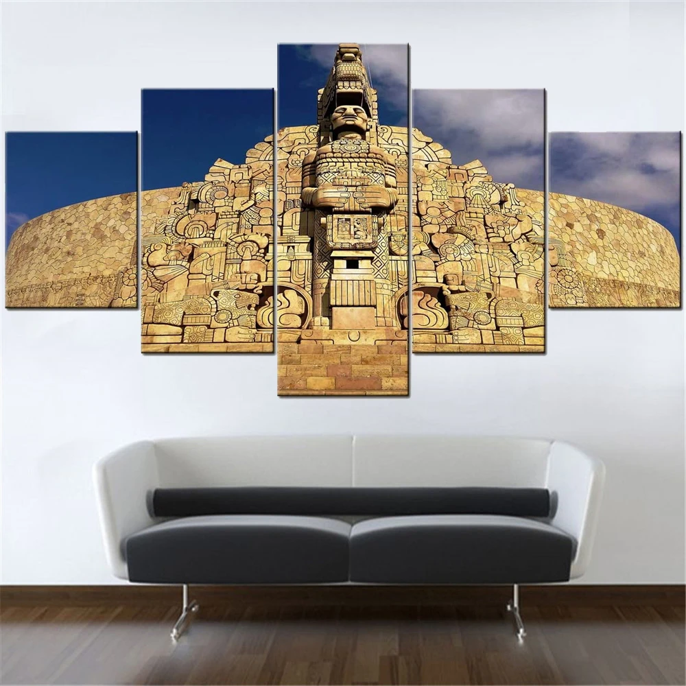 

Wall Art Canvas Paintings 5 Panel Ancient Sculpture Building Posters Pictures Home Modern Decor Prints Living Room Decoration