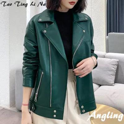 

Tao Ting Li Na Genuine Sheep Leather Jacket Women New Loose Real Leather Locomotive Jacket R5