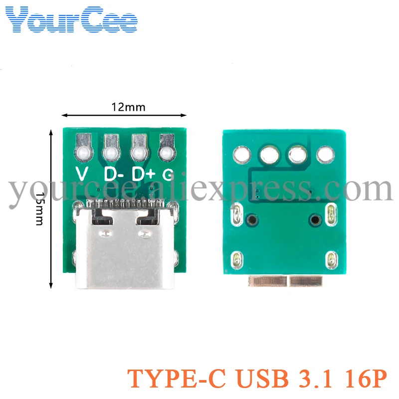 20pcs/1pc USB 3.1 Type C Connector 16Pin Female to 2.54mm Test PCB Board Adapter Socket For Data Line Wire Cable Transfer