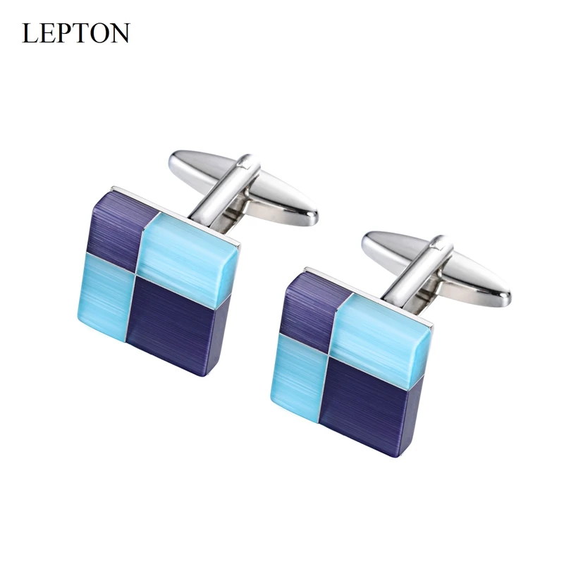 

LEPTON Cat Eye Stone Cufflinks Low-Key Luxury Blue Opal Cufflink and Tuxedo Shirt Cuff Links For Mens Wedding Business Gifts