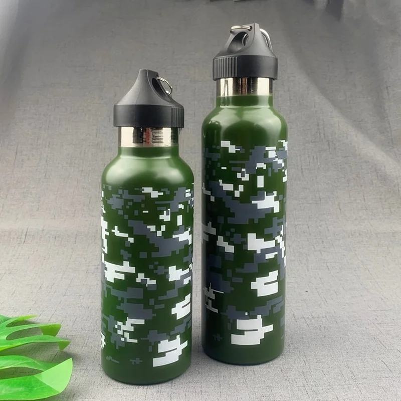 Camouflage Water Bottle Stainless Steel Double-Layer Vacuum Insulation Outdoor Travel Sports 500 ml 750ml