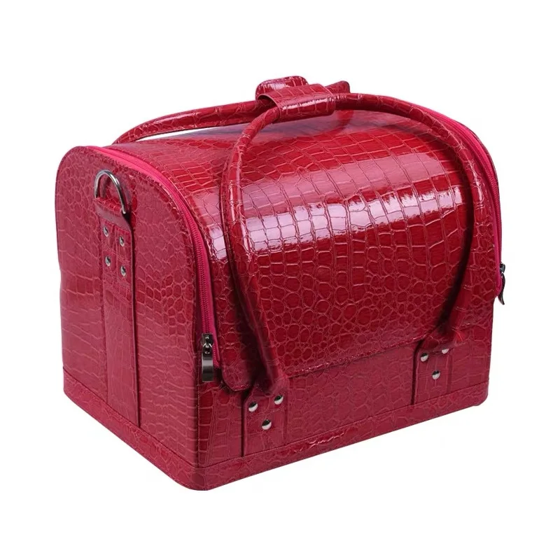 New Women easy to carry Cosmetic bag,Nails Makeup Toolbox,Multifunction Beauty Box Luggage Suitcase Girl Crocodile patte handbag