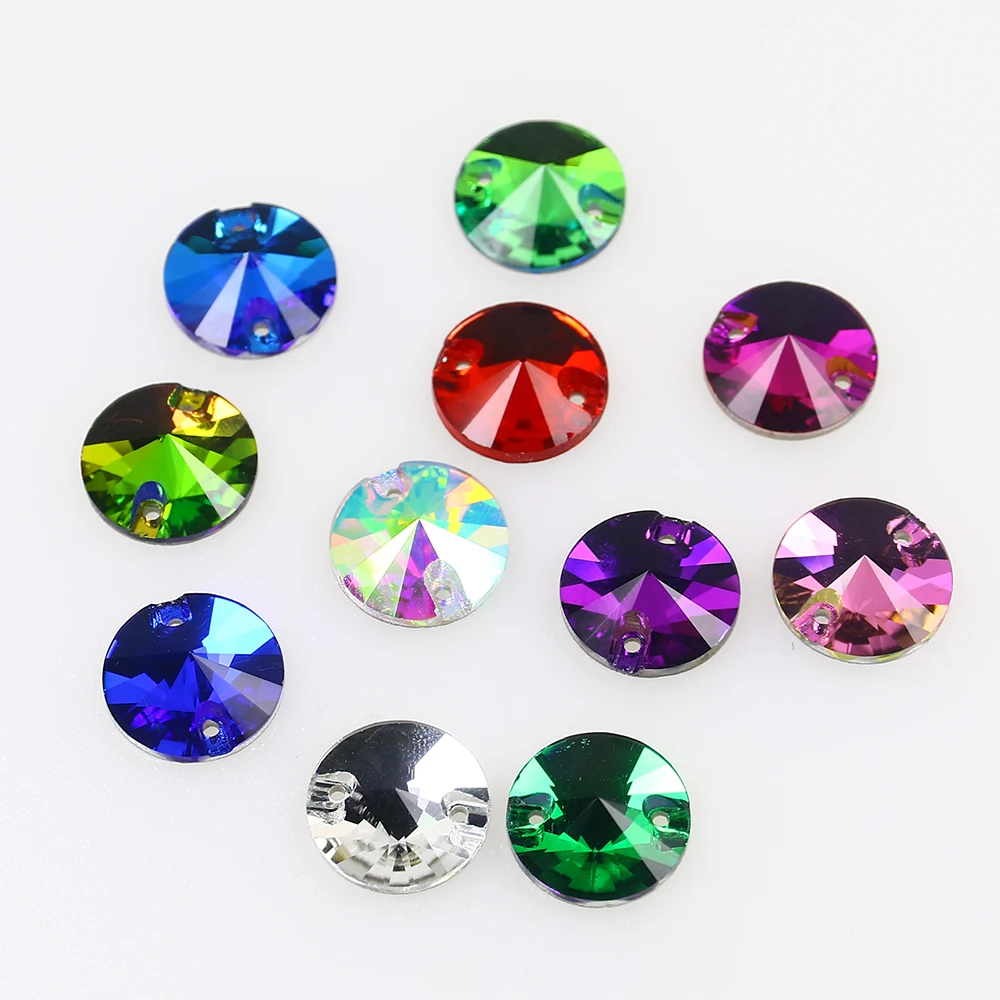 30PCS14mm AB Rivoli Glass Stones Top Quality Round Flatback Charms Sew On Rhinestone Crafts sewing Crystal For Needlework