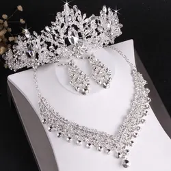 KMVEXO Luxury Heart Crystal Bridal Jewelry Sets Wedding Rhinestone Crown Tiara Earrings Choker Necklace African Bead Jewelry Set