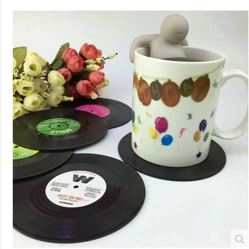 2/4/6 PCS Vinyl Record Table Drink Cup Mat  decorative vinyl records Creative Coffee Coaster Heat Resistant  Placemats for