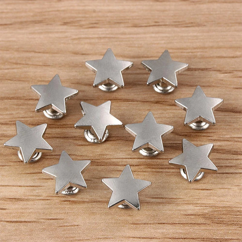 10Pcs/Set Metal Five-Pointed Star Rivets 3 Colors 9/12/19mm DIY Clothing Bag Shoes Rivets Decor Sewing Glass Drill Nail Supplies