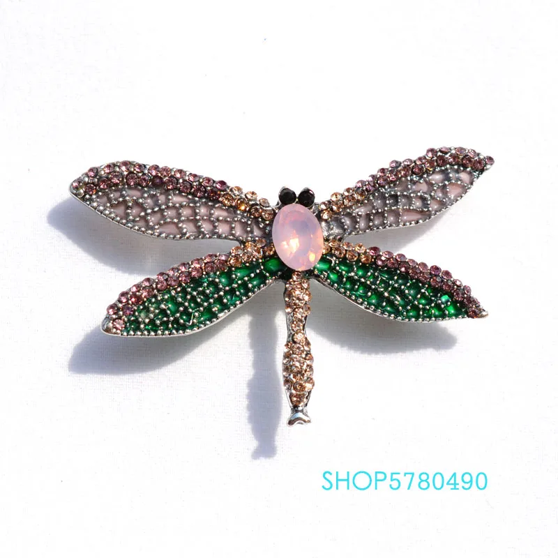 Vintage Jewelry Rhinestone Dragonfly Brooch Multi Color Insect Women Delicate Breast Pin Ladies Gift Overcoat Dress Accessories