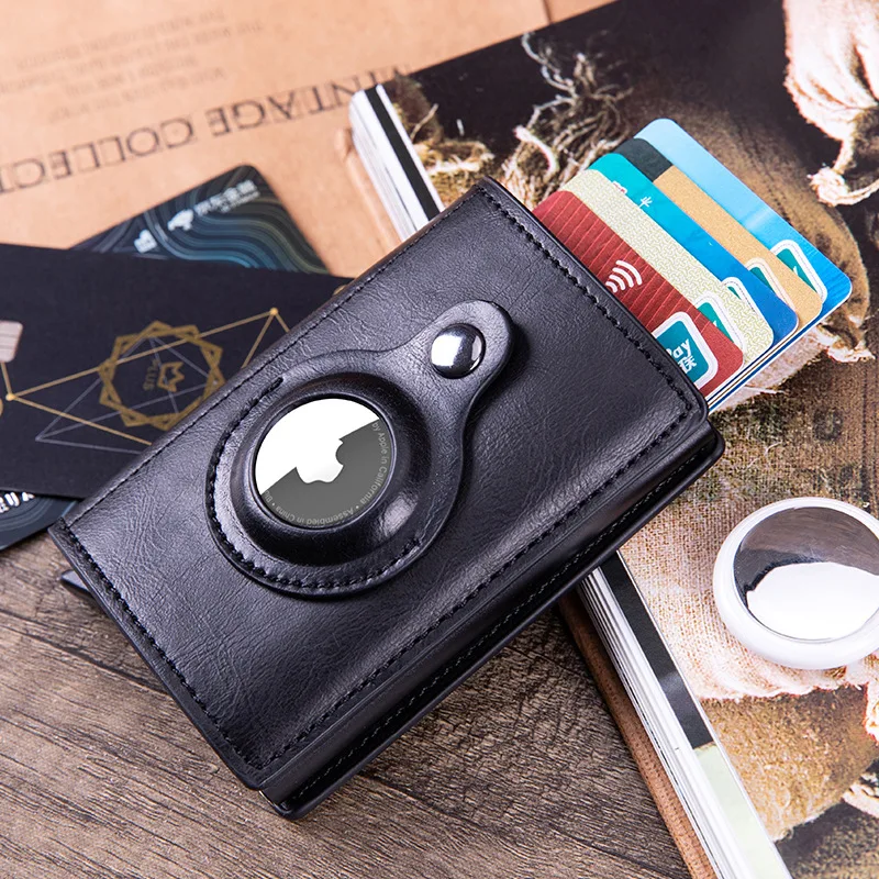 Slim Carbon Fiber Card Holder Aluminium Airtag Wallet RFID Blocking Credit ID Card Wallet PU Leather Card Bag For Apple Airtags