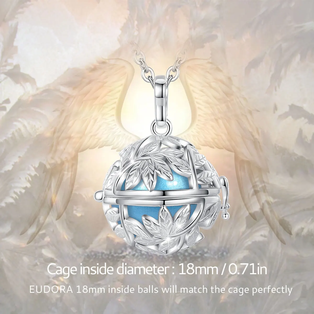 Eudora 18mm Harmony Ball Chime Bell Pendant Tree of Life Leaf Cage Pregnancy Bola Angel Caller Necklace for Baby Women Gift