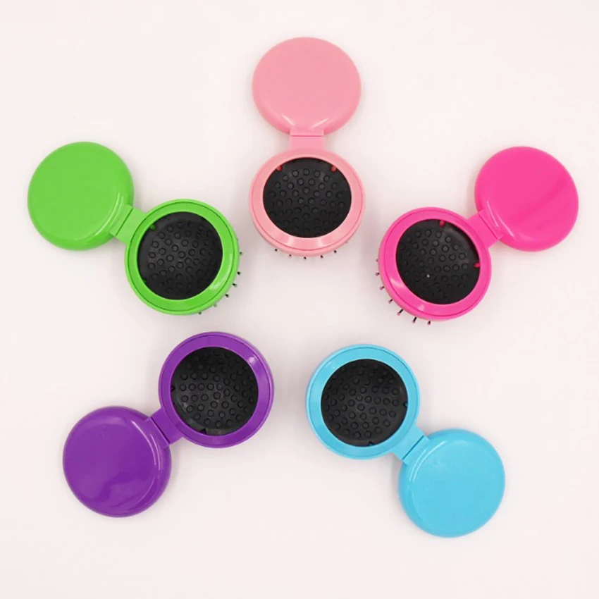 Peine plegable portátil de viaje, peine de masaje creativo con espejo, cepillo de pelo, maquillaje profesional, 1 unidad