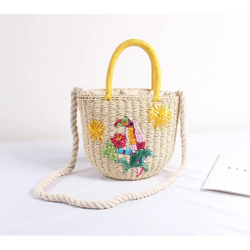 

Handmade Straw Bag Women's One-shoulder Portable Large-capacity Embroidery Woven Bag Sen Female Holiday Beach Bag