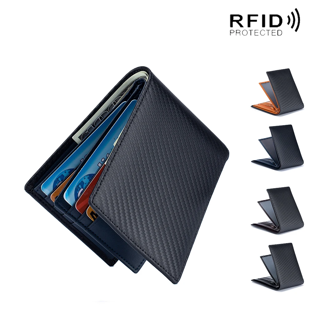 Imagem -06 - Carteiras Masculinas Finas com Bloqueio de Rfid Bolsa de Mão Curta de Fibra de Carbono com Design Prático para Cartões de Visita e Dinheiro