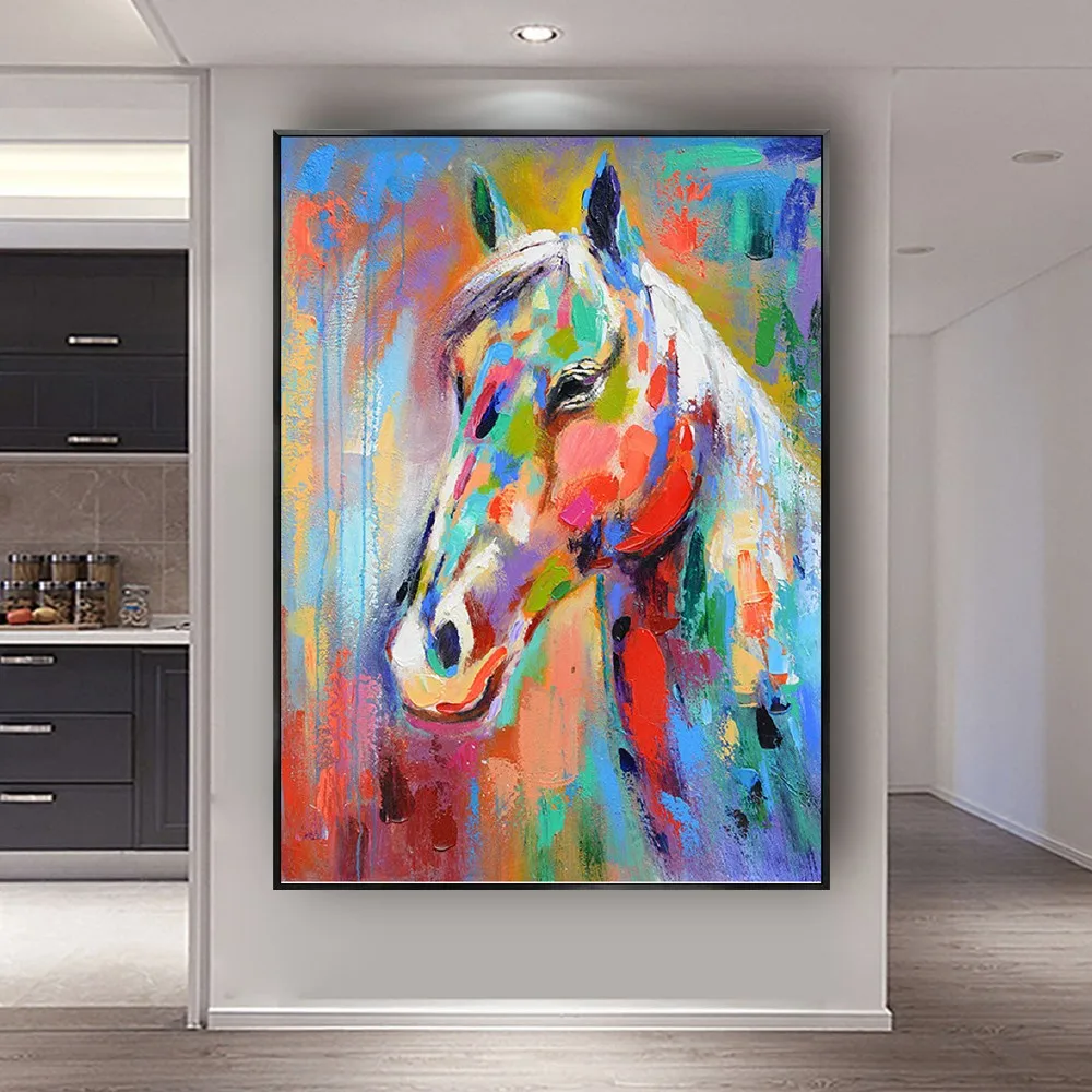 

100% Handmade Horse Oil Painting Abstract Knife Drawing Animal Pattern Wall Art Pictures Canvas Poster Modern Home Decor Mural