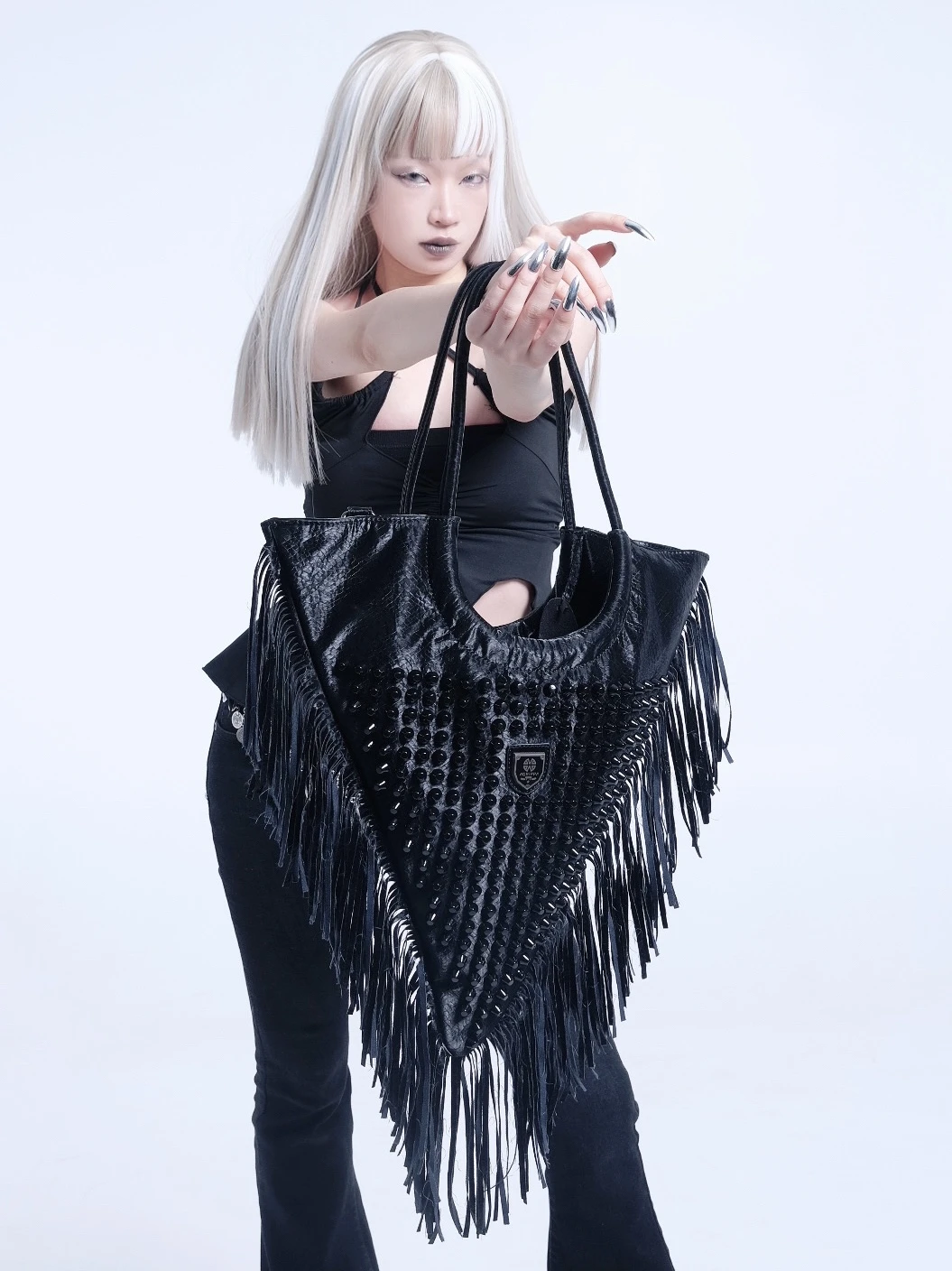 FIRMRANCH Eur And USA Street Fashion Punk Style Personality Rivet Tassel Design Big Size Triangle Shoulder Female Crossbody Bag