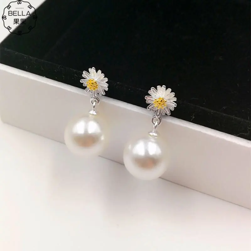 Whole 100% Real 925 Sterling Silver Daisy Drop Earrings Small Yellow Chrysanthemum Lasting Shiny Noble Earring Delicate Gift