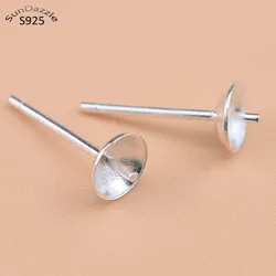 6pcs Real Solid 925 Sterling Plain Silver Earring Stud Needle Post Bow Head Base Pins Settings DIY Jewelry Making