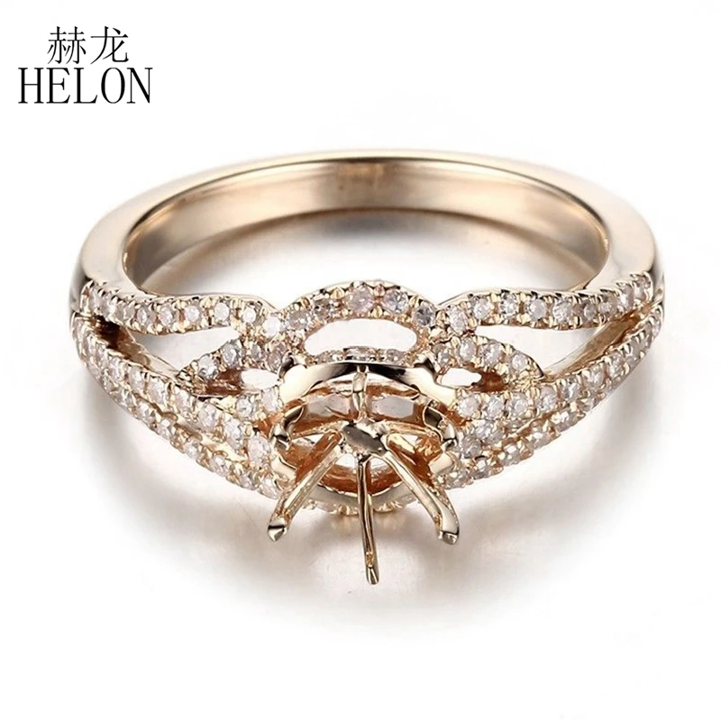 

HELON Solid 10K Yellow Gold Natural Diamonds Wedding Anniversary Semi Mount Ring Classic Fine Jewelry Fit Round Cut 6-6.5mm