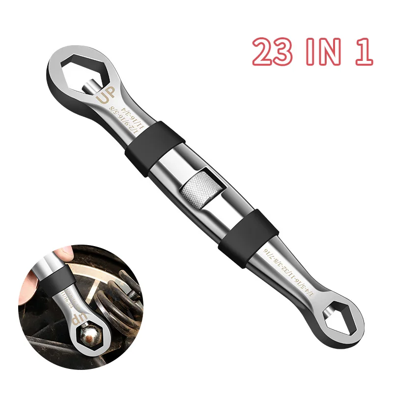 Juego de llaves universales 23 en 1, llave de trinquete ajustable de 7-19mm, llave de CR-V, multiherramientas flexibles, herramienta de mano para