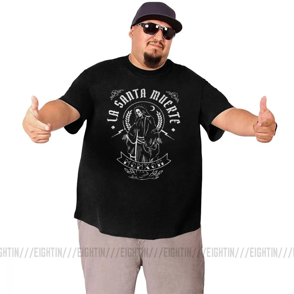 Novelty La Santa Muerte T-Shirts for Men Pure Cotton T Shirts Tall Big Fat Death Skull Short Sleeve Tees 4XL 5XL Clothes