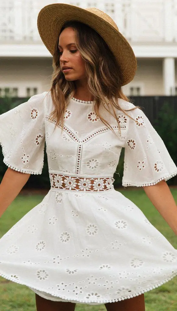 Casual White Summer Dress With Sleeves Fashion Summer Women White Dress  Casual Backless Mini Dresses Hollow