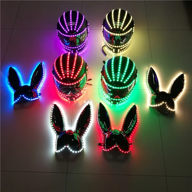 

FREE Colorful Led luminescence remote control Rechargeable RGB Luminescent helmet Performing props Rabbit mask Bar Nightclub KTV
