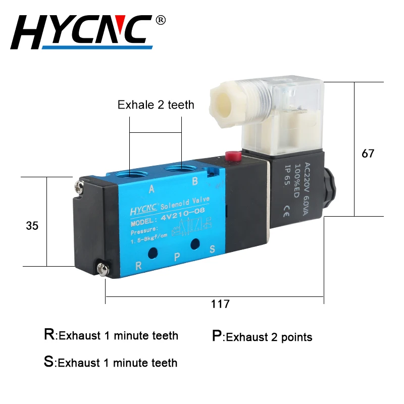 4V210-08 Pneumatic Solenoid Valve 5-Way 2-Position Reversing Valve Air Valve DC24V 220V With Silencer Accessories Base