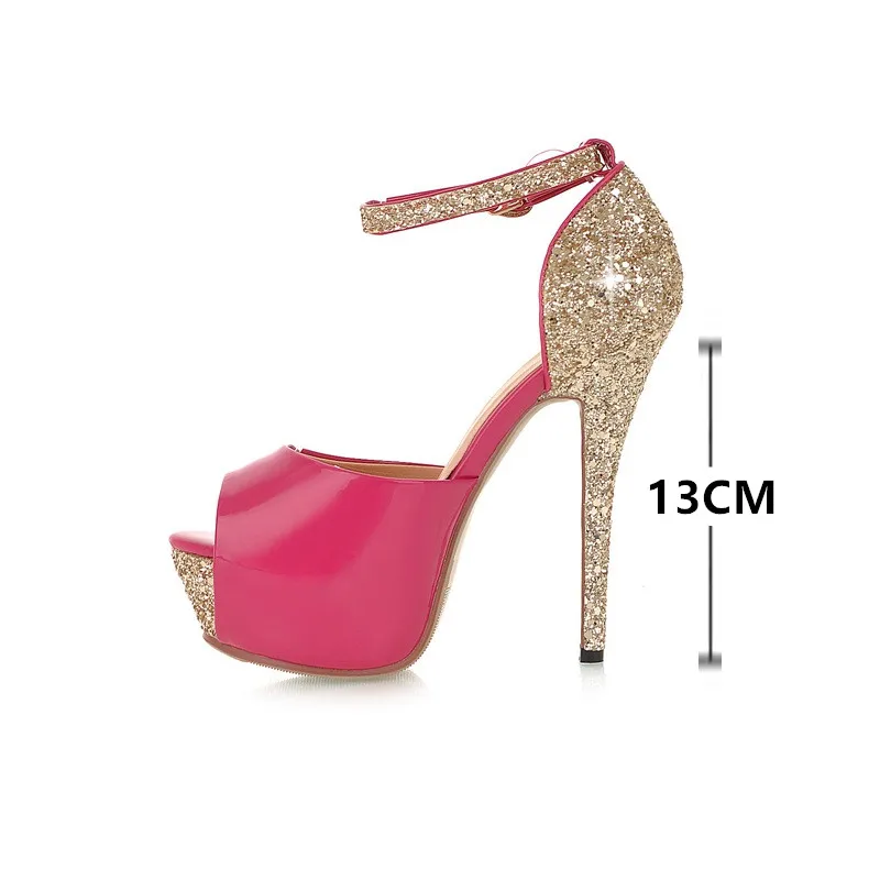 2025 New Fish mouth Head Sandals Women Summer Shoes Sequins Sandals Female 13cm Fine Heel Platform High Heels Sexy Female Sandal