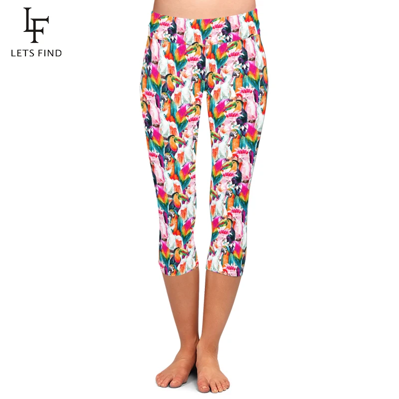 LETSFIND Neue Capri Print Graupapageien Leggings Frauen Hohe Qualität Jaco Lovebird Wellenförmige Papagei Kakadu Hosen