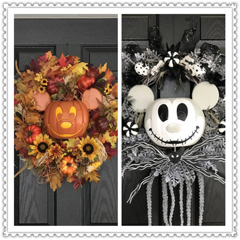 

Artificial Halloween Pumpkin Head Wreath Mouse Wreath Front Door Decoration Hanging Sunflower Holiday Harvest Decoration