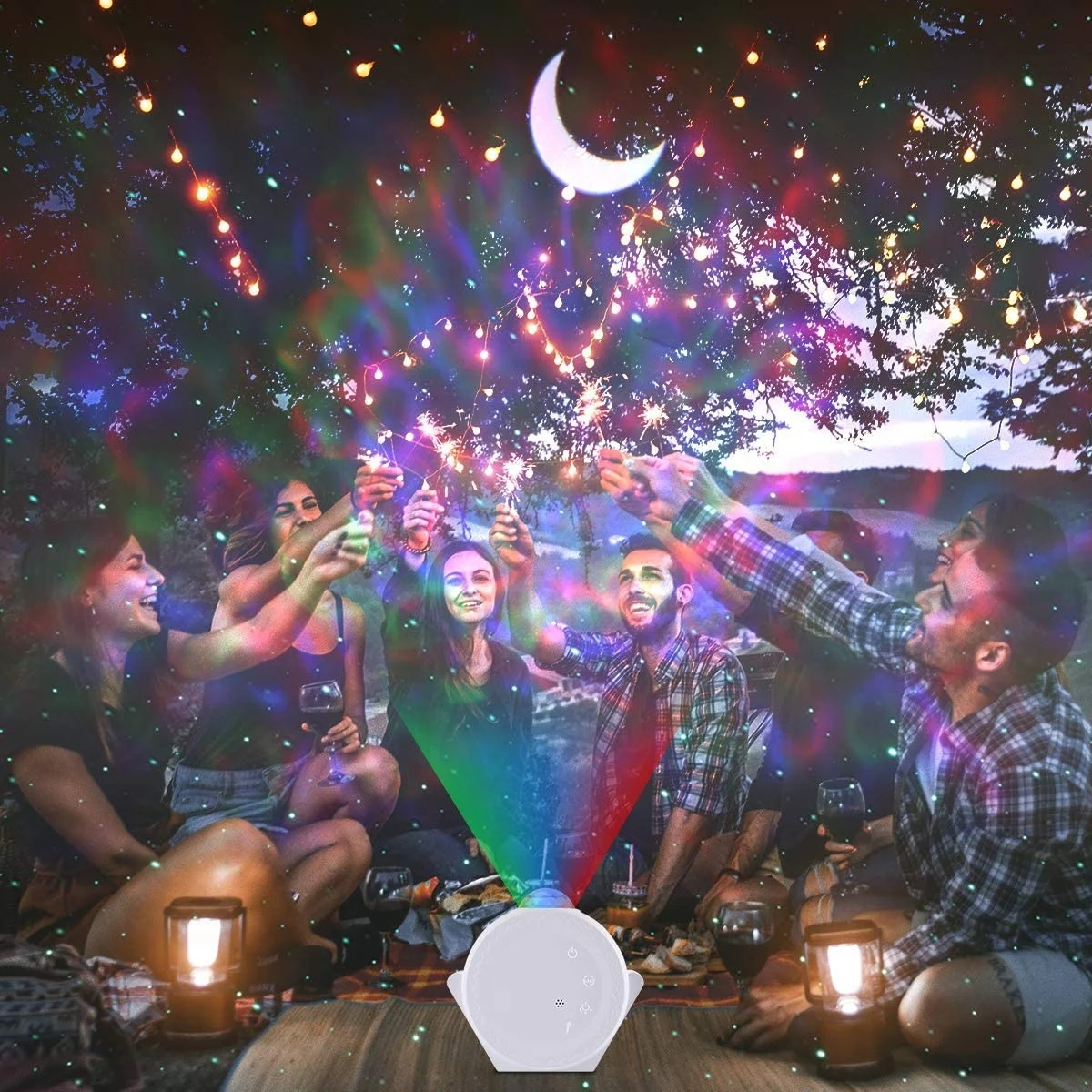 Dropshipping lua estrelada e estrelas wifi céu bebê estrela lua led inteligente luz da noite projetor