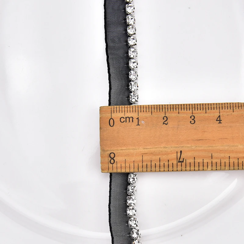 Unilateral Rhinestone Claw Chain White and Black Mesh Lace Trim Crystal Sew on Ribbon for Clothes Collar Shoes Decoration