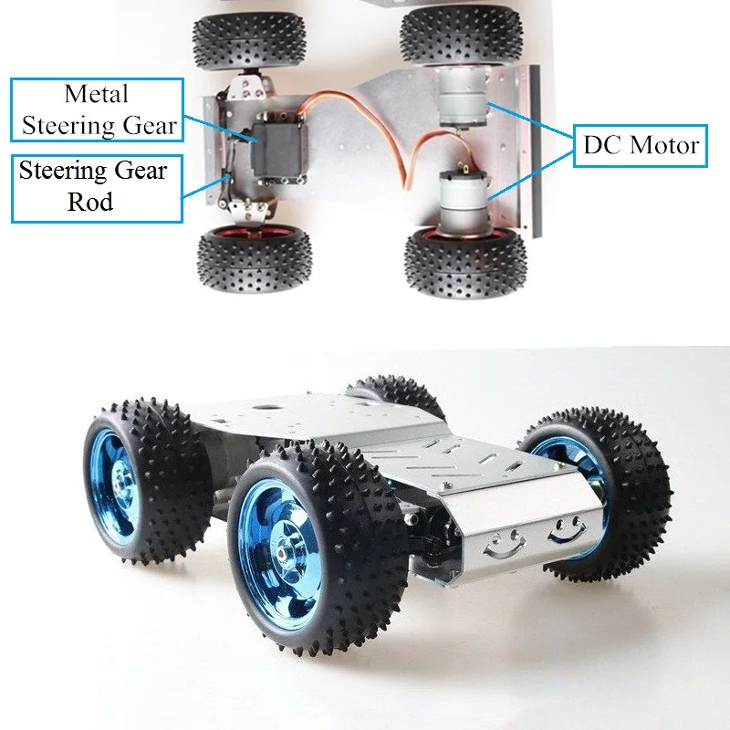 STM 32 Gear Motor Steering Car Chassis 4WD Smart RC Car Chassis Model Steering Robot Two-wheel Drive Metal Frame DC Motor