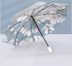 Sun Umbrella Wholesale Price Flower Printed UV Umbrella For Women Silver Coating Waterproof Impermeables Parasol Playa Plegable