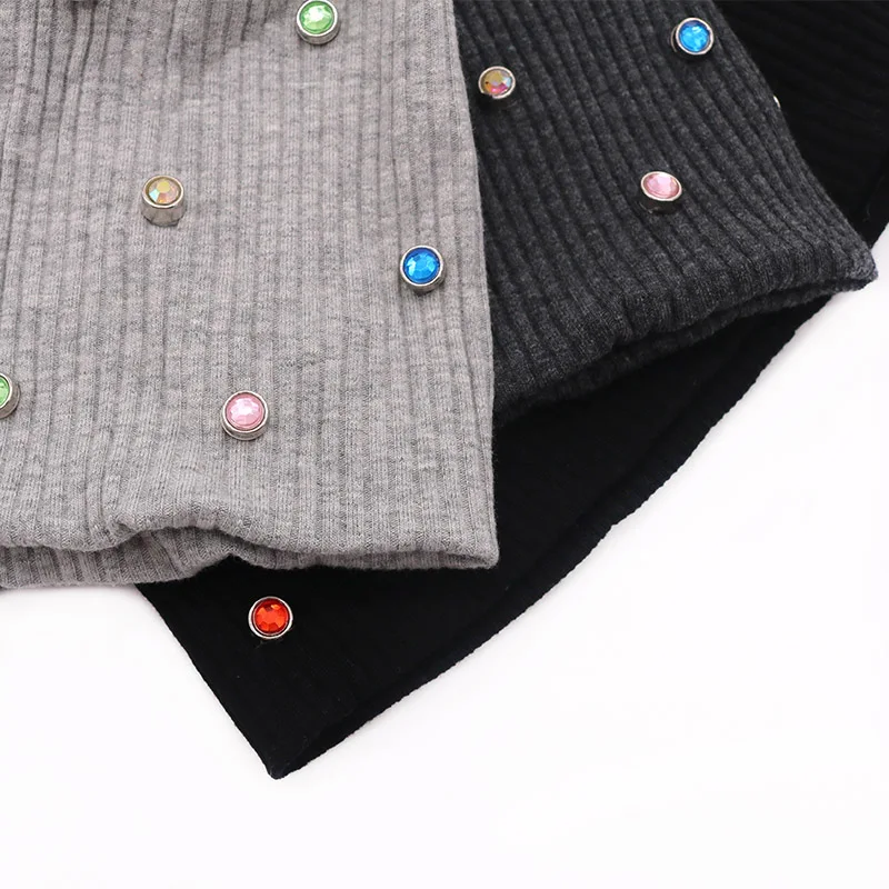 Women Multi-color Rhinestones Black Cotton Beanie Hats New design Solid Ribbed Knit Caps ladies Bonnet Wholesale Slouch hats