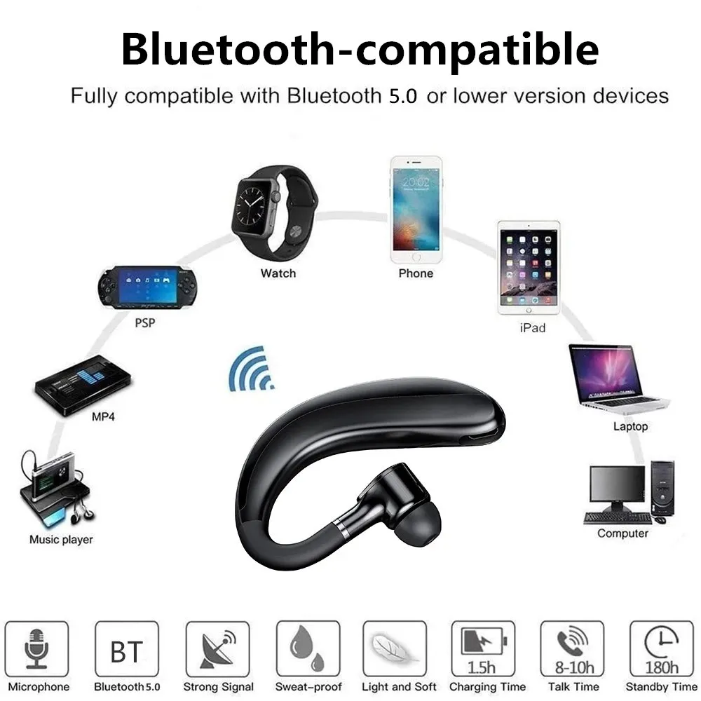 Bluetooth Earphones headphones Handsfree Earloop Wireless headset Drive Call Sports Earphones With Mic For All Smart Phones