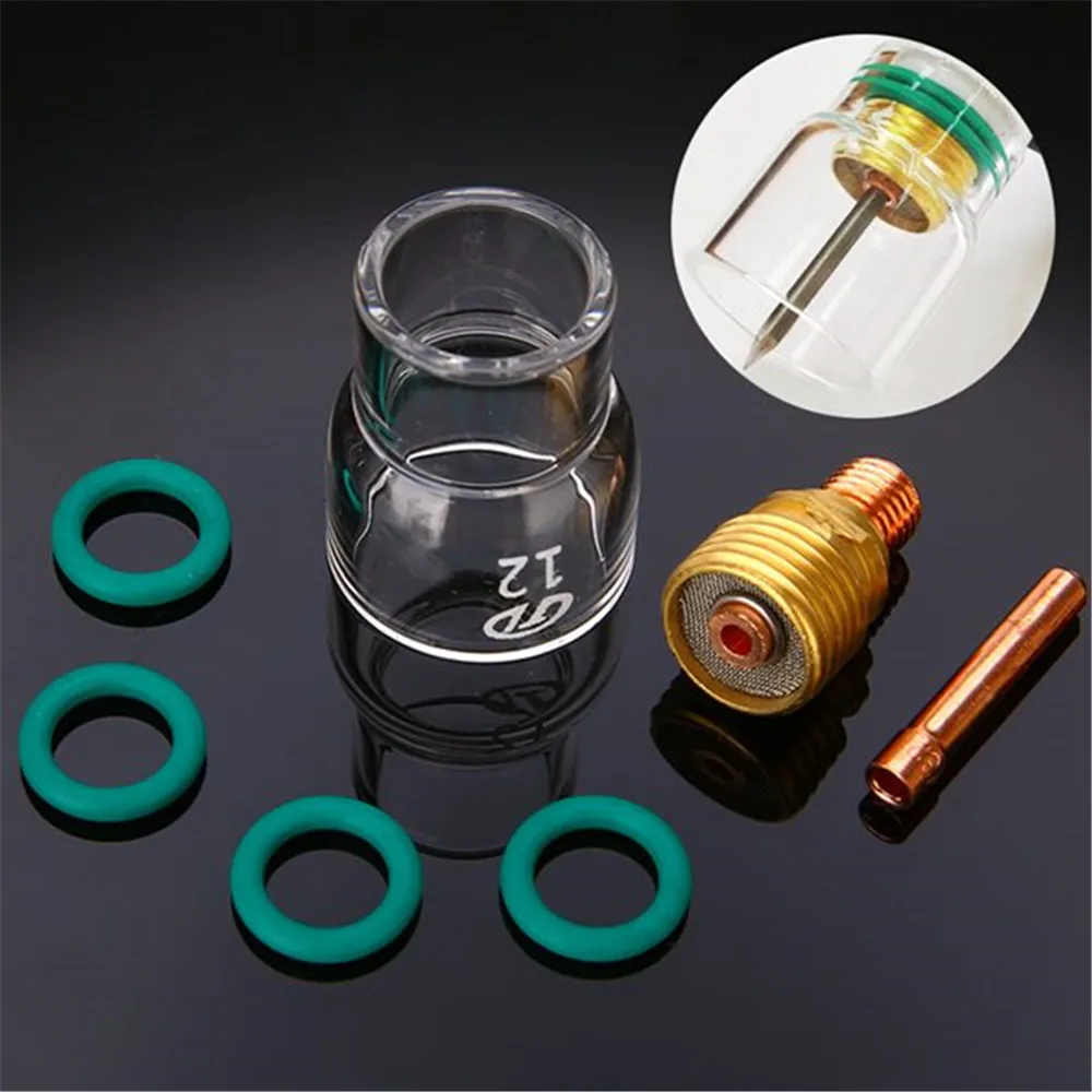 7Pcs #12 Glass Cup Kit Stubby Collets Body Gas Lens Tigs1.0/1.6/2.4/3.2mm Welding Torch For Wp-9/20/25 Welding Accessories