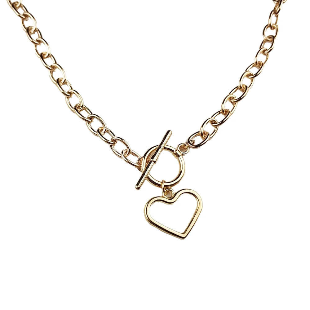 Punk Fashion Heart Necklaces Link Chain Neck Pendants Collar Chunky Chain Necklace for Women Choker Necklaces Female Jewelry