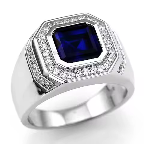 Fashion Men's Blue Crystal CZ Stone Ring Luxury Silver Color Engagement Ring Classic Wedding Party Jewelry Valentine's Day Gift