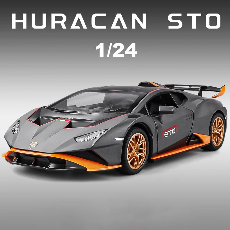 1:24 Lambos Huracan STO Alloy Sports Car Model Diecast Sound Super Racing Lifting Tail Hot Car Wheel For Children Gifts