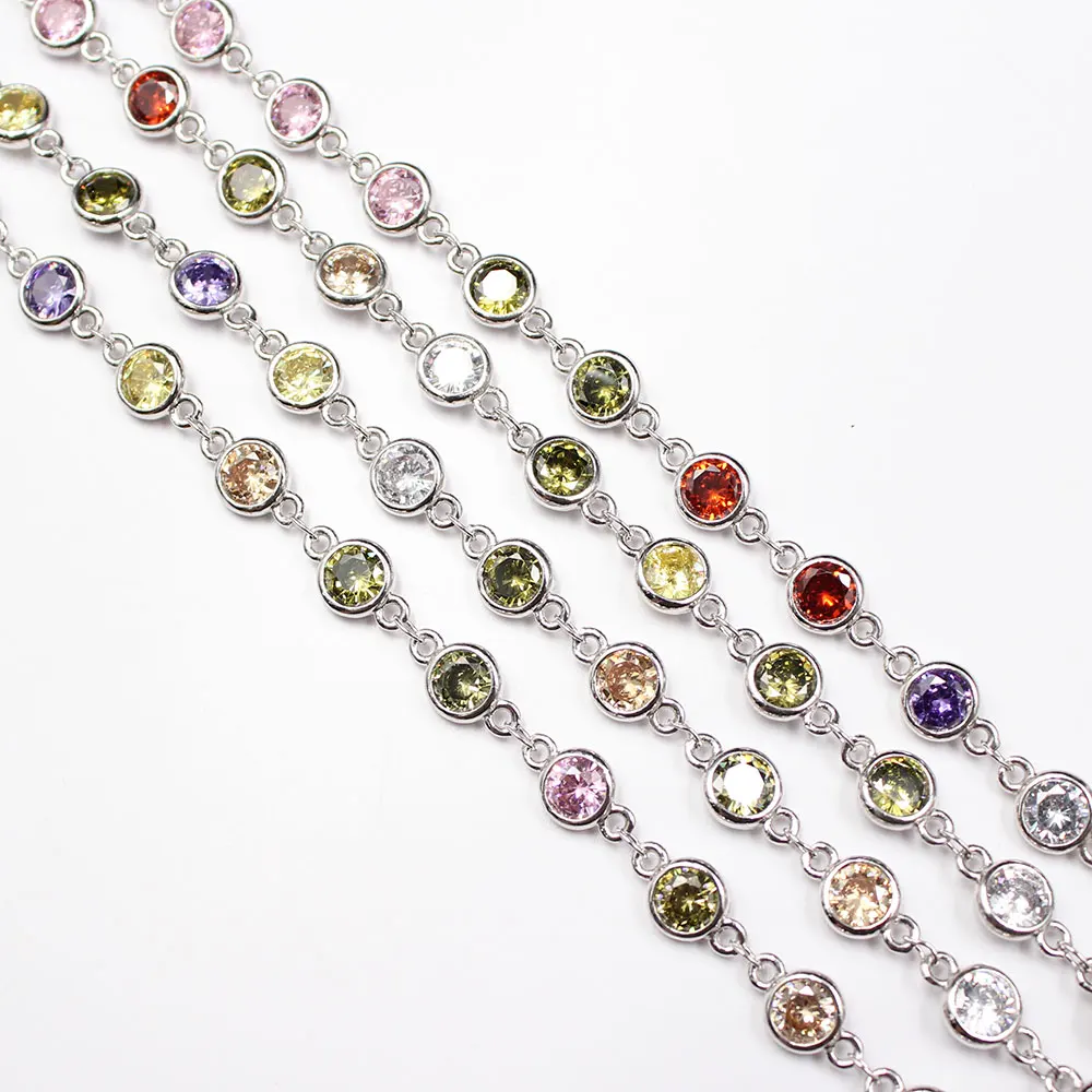 

APDGG 1 Meter Bezel Set 6mm Mix color CZ White Gold Plated Copper Fashion Chain Paperclip Neck Chain Pearl Jewelry Making DIY