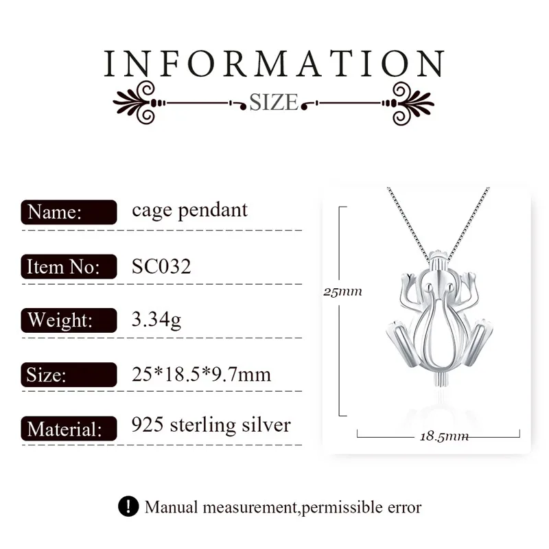 CLUCI 3pcs 925 Sterling Silver Cute Frog Pendant Pearl Locket for Necklaces Jewelry silver 925 Women Cage Pendant SC032SB