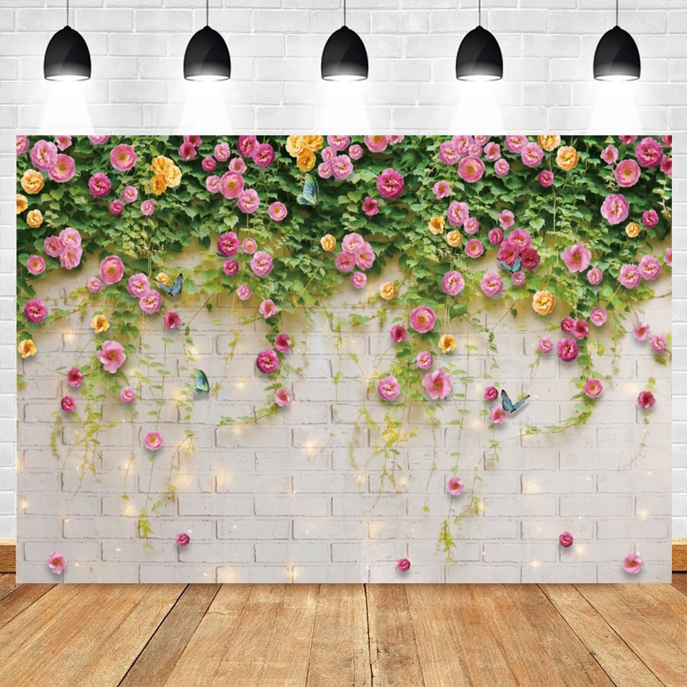 Yeele Weeding Photography Backdrop Glitter Brick Wall Flower Birthday Party Decor Photocall Background Photo Studio Photographic