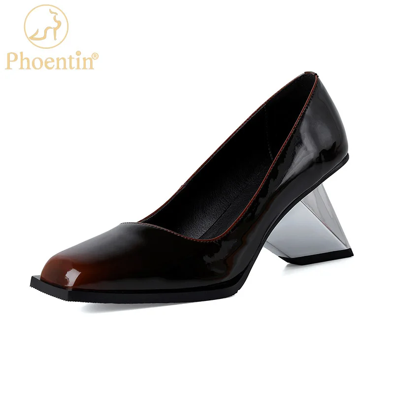 Phoentin Square Toe Woman Shallow Mouth stange high Heel Pumps ladies Party Wedding Pumps elegant Genuine Leather Shoes FT1659