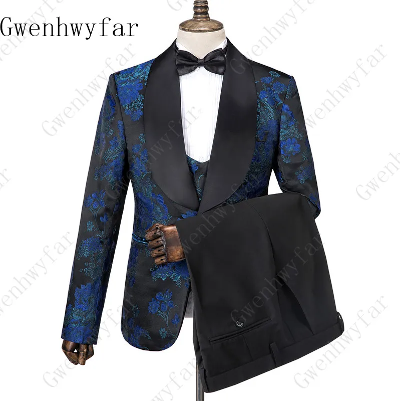 

Gwenhwyfar Terno Masculino Man Suit Floral 3 Pieces Jacket Pant Vest Casual Business Formal Costume Homme Mariage Plus Size